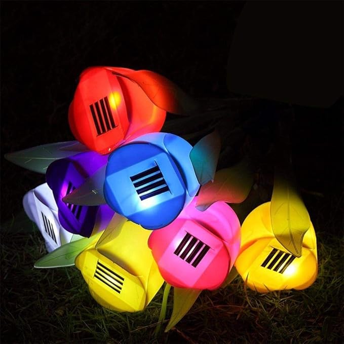 Plant Growing Lamps Solar Light Tulip Flower Lamp Multi-Color Outdoor Waterproof Garden Yard Path Lawn Insert Solar Light 10PC(Yellow)