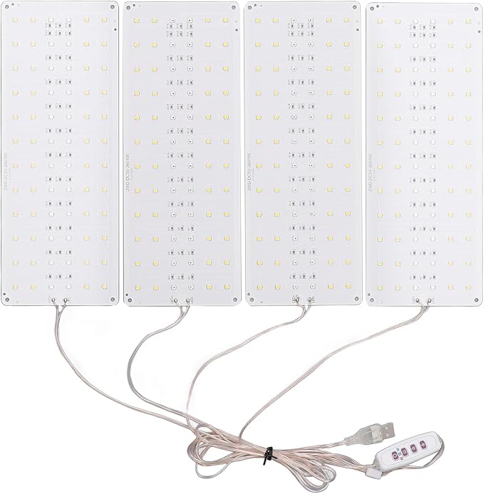 Full Spectrum Under Cabinet Plant Grow Light Dimmable LED Growth Lamp for Greenhouses 5V USB 8H 12H 16H Timing Ultra Thin Panel Grow Light for Indoor Plant Growing (4 Head)