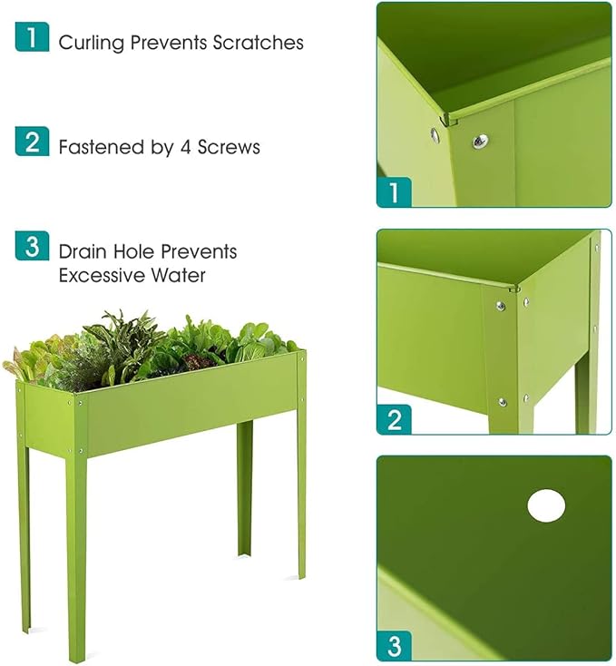 Raised Garden Bed Elevated Raised Planter w/Ample Planting Space Galvanized Planter Box w/2 Bottom Drainage Holes for Fruits Flowers &amp Vegetables in Outdoors &amp Indoors (40 x 13 x31.5)