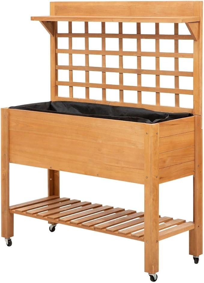3- Shelf Premium Heavy Duty Durable Eco-Friendly Robust Weatherproof Solid Wooden Raised Garden Bed 48x22x17 51lb Sandy Brown Finish