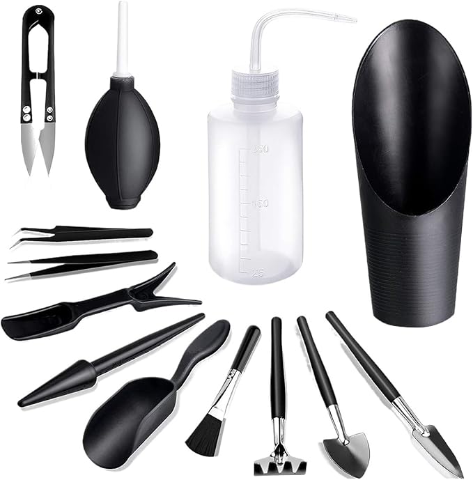 13 Pcs Mini Garden Tool Set Transplanting Tools Succulent Care Kit for Miniature Gardening Plant(Black)