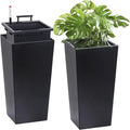 22 Tall Planter Set of 2 OutdoorIndoor Black Planter Pots High Front Porch Planter Pots with Drainage HolesWater Level MonitorInner Bucket Automatic Watering Black