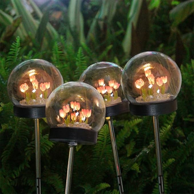 KINGCOO Solar Tulip Garden Light Outdoor Waterproof Garden Light Ambient Decorative Light Suitable for Courtyard Pool Garden (1 Pack)