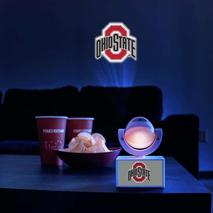 Sporticulture NCAA American Football Ohio State Buckeyes - Adjustable Led Mini Spotlight Projector with 6 Team Logo Designs - Portable &amp Rechargeable Spotlight - Battery-Operated - 4.375” x 3.125”