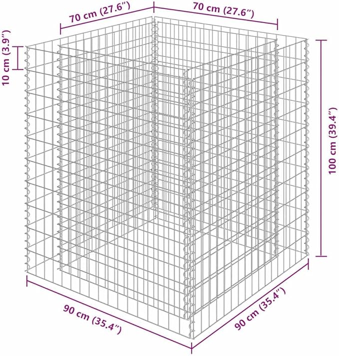 Galvanized Steel Gabion Raised Bed 35.4x35.4x39.4 in Silver Industrial Planter Square Outdoor Garden Fence Accent for Patio Backyard and Courtyard
