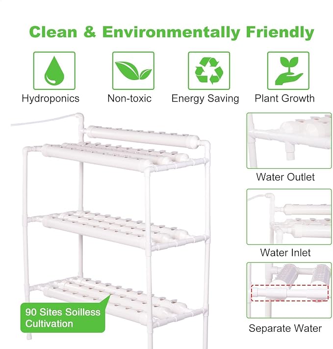 Hydroponic Indoor Garden Vertical Hydroponic Rack PVC Pipes Gardening System with Water Pump Timer Grow Kit for Leafy Vegetables