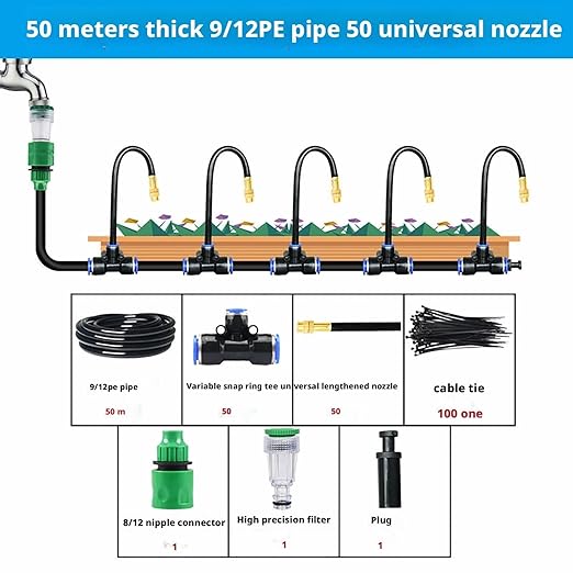 360° Curved Garden Automatic Irrigation Kit for GardenBendable Adjustable Nozzle Drip Irrigation Garden Watering for Flower Greenhouse Nursery(50per 50 Meters)