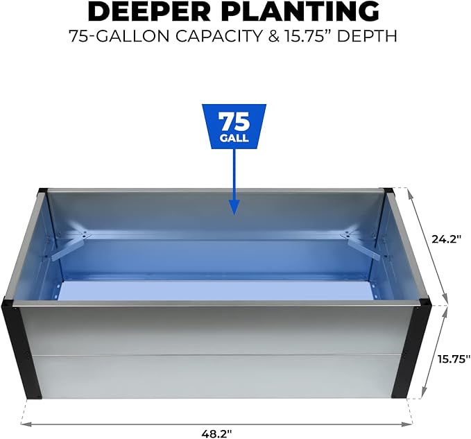 Outland Living Galvanized Metal Raised Garden Bed for Gardening with Aluminum Corner Brackets - Planter Box for Outdoor Plants Vegetables Herbs 2’ x 4’ x 1.3'