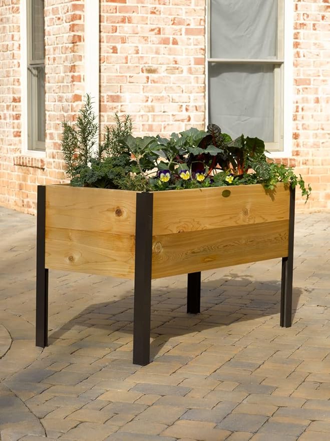 Gardener's Supply Company Raised Garden Bed Elevated Cedar Planter Box | 2' x 4' Heavy Duty Standing Garden Planters for Outdoor Plant Vegetables &amp Flower Gardening Perfect for Patio Lawn &amp B