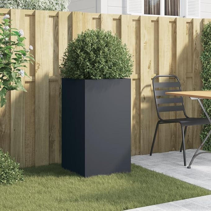 Raised Garden Bed Planter 15x16.5x29.5 Anthracite Cold-Rolled Steel Rectangular Outdoor Container Matte Metal Raised Planter Box for Balcony Patio Vegetable Flower Herbs