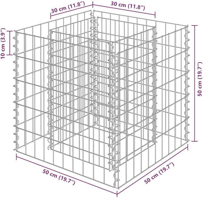 19.7 in Galvanized Steel Gabion Planter Cube Heavy-Duty Outdoor Raised Bed for Garden Patio Privacy Accent Silver Metal Box Holds Stone Displays
