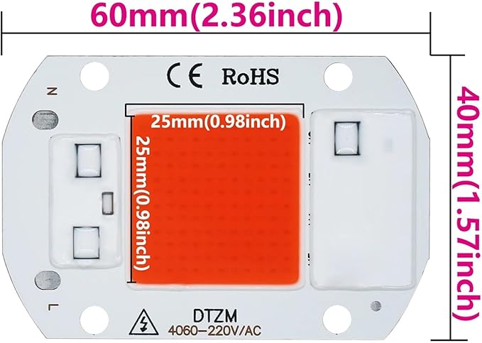 2pcs AC220V 10W 20W 30W 50W LED Grow COB Chip Phyto Lamp Full Spectrum for Indoor Plant Seedling Grow and Flower Growth Lighting DIY(Full Spectrum_20W 60X40MM)