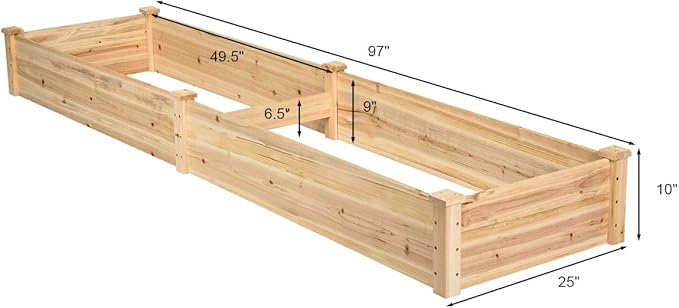 S AFSTAR Wooden Raised Garden Bed Divisible Planter Box Kit Outdoor Elevated Flower Planting Raised Bed Above Ground Planters or Vegetables Grass Lawn Yard Backyard Patio (97 L x 25 W x 10 H)