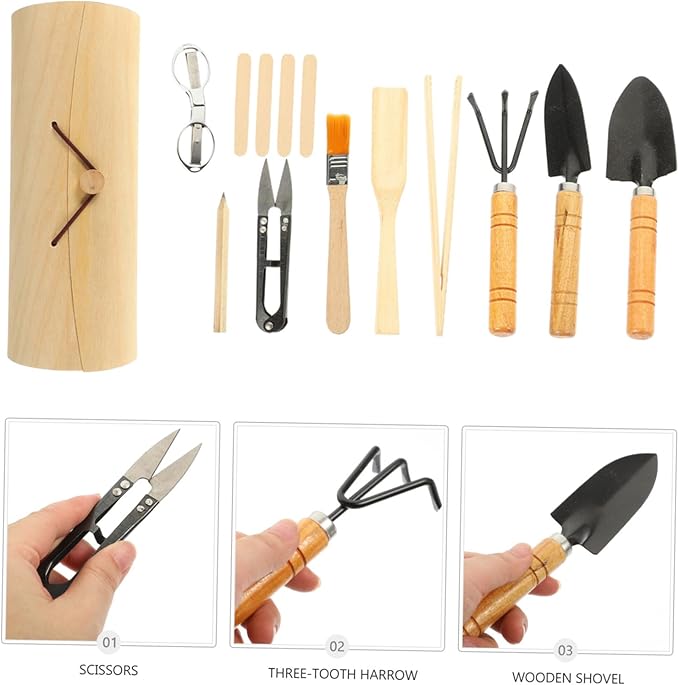 Garden Tool Set with Ergonomic Handles Portable Lightweight Gardening Kit for Indoor Outdoor Plants Bonsai Succulents and Vegetable Transplanting Digging Loosening Accessories