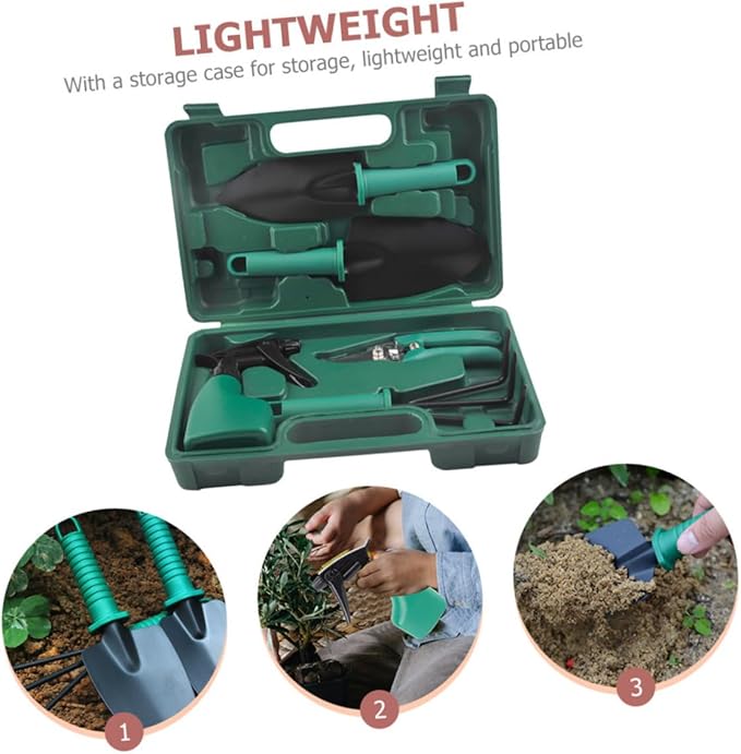 Garden Tool Set with Carry Case 5pcs Portable Gardening Shovel and Rake Kit for Flower Planting and Outdoor Garden Work