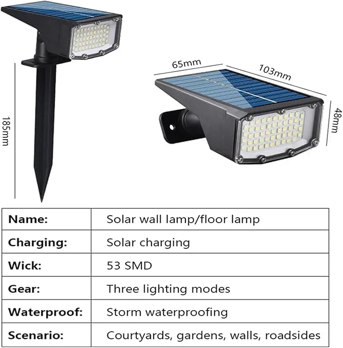 Solar Powered 53LED Lamp Adjustable Solar Spotlight In-Ground IP65 Waterproof Landscape Wall Light Outdoor Lighting
