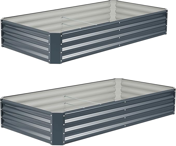 ZORMY 2Pack 6×3×1ft Galvanized Raised Garden Bed Kit Metal Planter Boxes Outdoor Large Raised Beds for Vegetables Fruits and Flowers - Grey