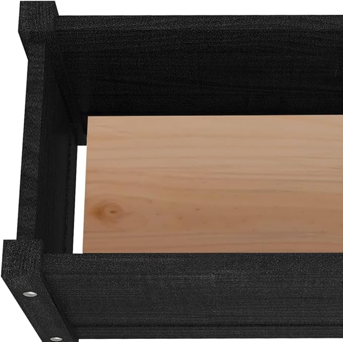 Black Solid Pinewood Raised Garden Bed 23.6 x 12.2 in Rustic Outdoor Planter Box Weather-Resistant Square Bed for Patio Balcony Yard