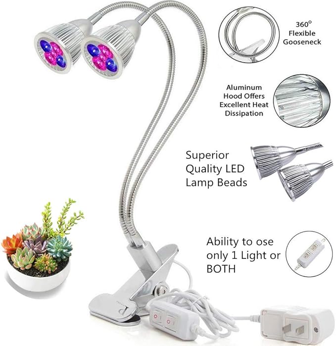 LED Plant Light Double-Headed Clip Plant Growth Light Succulent Plant Fill Light (14W Double Head)
