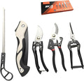 5 Piece Stainless Steel Gardening Tool Set with Ergonomic Handles – Rustproof Garden Kit Including 3 Pruning Shears and 2 Folding SawsPerfect for Trimming Cutting and Landscaping