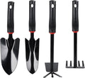 4 Pcs Garden Tools Set (Five Tooth Rake 2 Shovel and Two Headed Hoe) Terrace Balcony Gardening Accessories Kit for Home Garden Essential Farming
