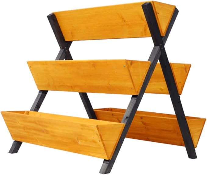 3 Tiers Wooden Vertical Raised Garden Bed with Legs Brown Planter Raised Beds Kit for Flowers Herbs Vegetables