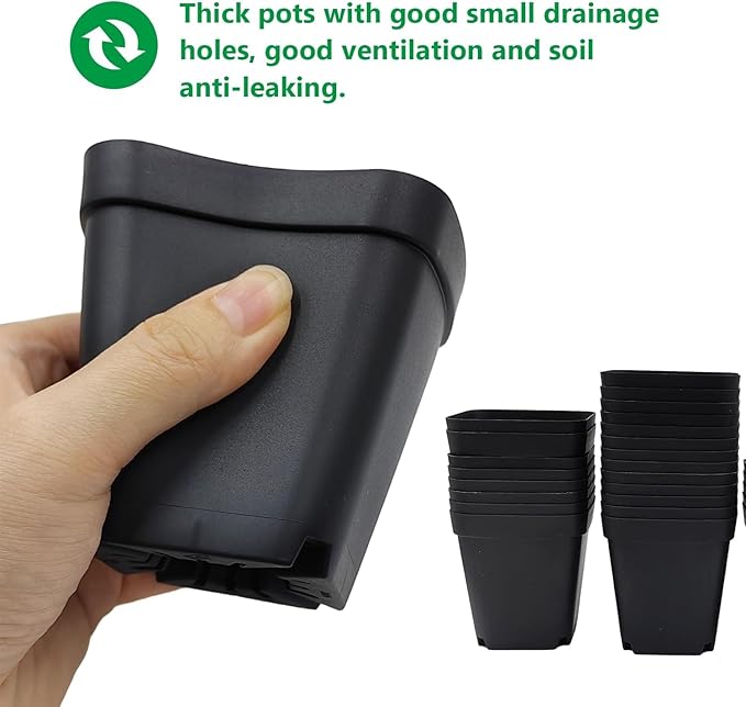 Square Nursery Pots 2.7 Inch Seed Starting Pot with Drainage Small Plastic Plant Pots Flower Planter (Black 1200pcs 2.7 1200P)