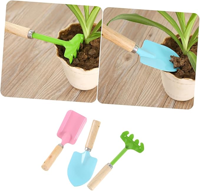 Milisten Kids Tool Kit 2 Sets/6pcs Mini Garden Tools Trowel Rake Shovel Wooden Handles Safe Fun for Boys Girls Random Color
