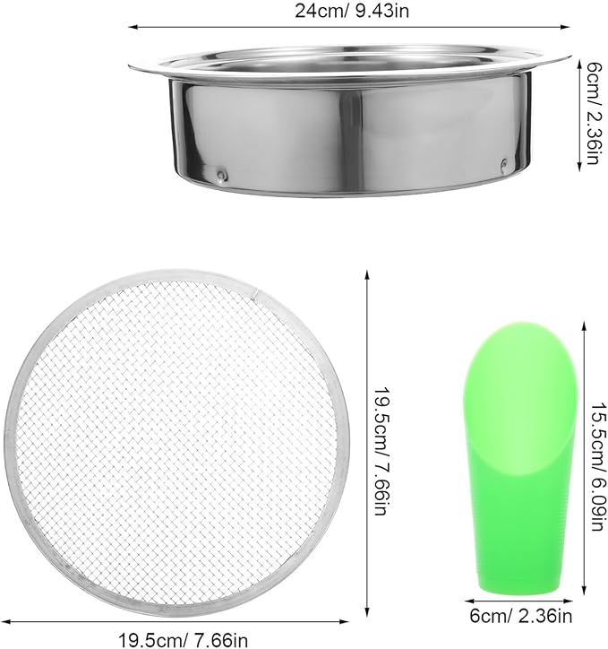 Stainless Steel Soil Sieve Set with Shovel Garden Compost Sifter with 1mm 3mm 6mm Mesh Screens for Potting Soil Filtration and Gardening Tool Kit