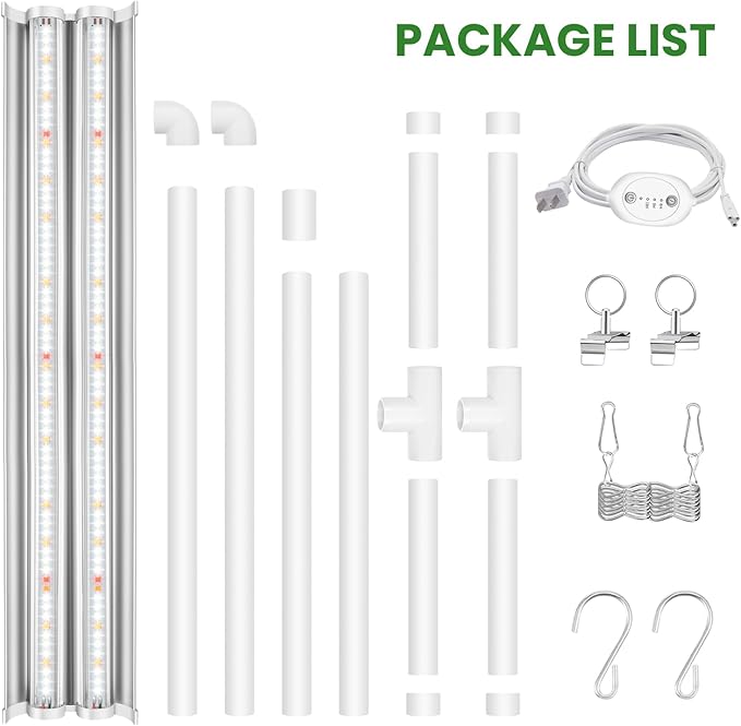 Wolezek Grow Lights for Seed Starting with 6/9/12H Timer 2ft T5 144 LEDs Full Spectrum Grow Light Seedling with Stand for Indoor Plants 32W High Output Seed Starter Light Kit Height Adjustable