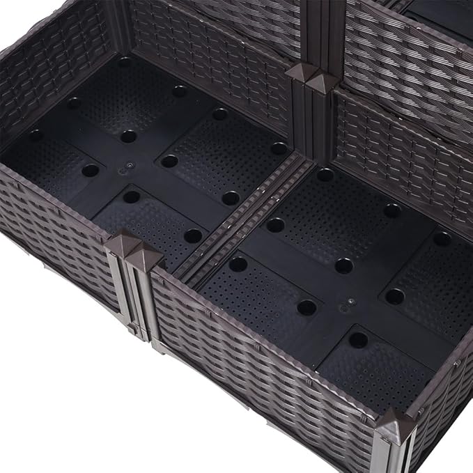 4 Piece Raised Garden Bed Self-Watering Planter Box Raised Bed with Legs and Drainage Holes Flower Vegetable Standing Planter Box for Outdoor Indoor Plants Herbs and Flowers (Black)