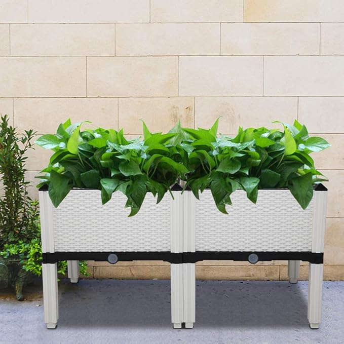 2 Pcs Raised Garden BedWood Planter Box Stand for Vegetable Flower Herb OutdoorsElevated Planter BoxPerfect for BackyardPatio Balcony Gardening (White)