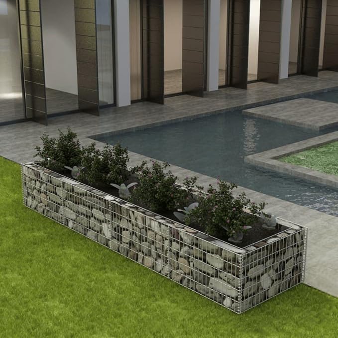 Gabion Raised Bed SteelOutdoor Garden Gabion Stone Basket Planters Plant Vegetable BedsSteel Garden DecorVegetable Flower PlantsGarden Outdoor Landscape 141.7x35.4x19.7