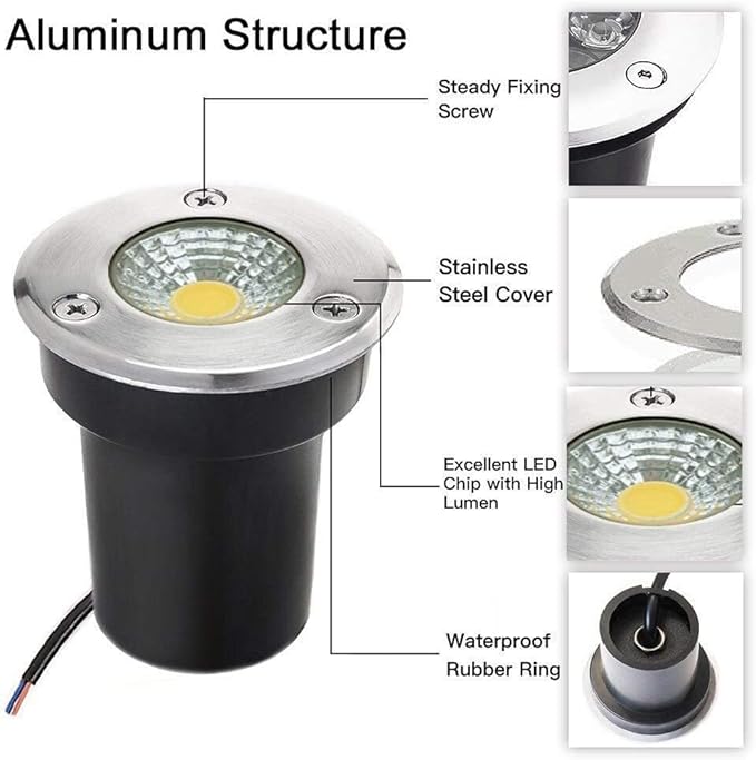 4PCS Round Ground Landscape Light - Outdoor Patio Spotlight 3W Recessed Spot COB LED Light Mini Outdoor Ground Lamps IP67 Waterproof Recessed Patio Lights foWhite Light-12V