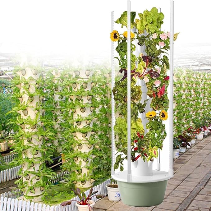 Hydroponics Tower Vertical Growing System Kit Indoor Garden Planter Herb Garden with LED Grow Light and Water Pump Vertical Planter Germination Kit for Fruits Vegetables7-Layer