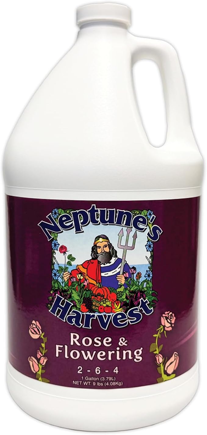 Neptune's Harvest Rose &amp Flowering Fertilizer (2-6-4) - 1 Gallon - Organic Liquid Rose Food for Vibrant Blooms &amp Growth - Promotes Healthy Foliage - Ideal Fertilizer for Indoor &amp Outdoor U