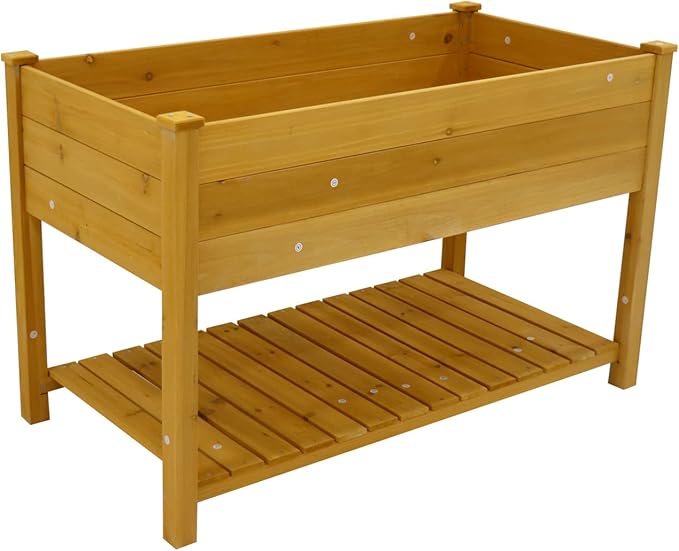 Raised Garden Bed Planter Box with Legs &amp Storage Shelf Wooden Elevated Vegetable Growing Bed for Flower/Herb/Backyard/Patio/Balcony 48.5x30x24.4in