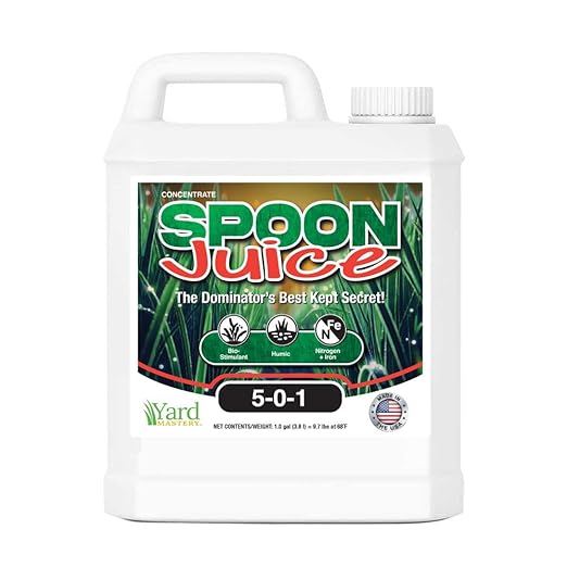 Spoon Juice Liquid Fertilizer &amp Bio Stimulant – 1 Single Gallon (128 oz) = Covers up to 8500 sq ft with Humic Acid Kelp Iron Blend for Lawn Trees Shrubs Flowers Gardens Potted Plants