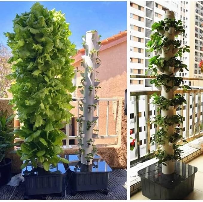 Hydroponic Growing Kits 15 Floors 45 Holes Hydroponics Tower A Garden Tower Aeroponics Growing Kit for Herbs Fruits and Vegetables with Hydrating Pump Adapter Net Pots