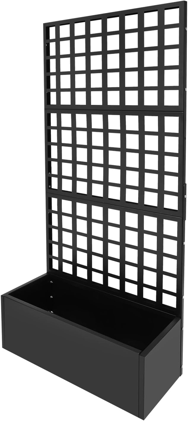 Metal Planter with Trellis 35 x 16'' x 71 Raised Garden Bed with Trellis Steel Rectangular Planter Box with Privacy Screen for Climbing Plants Flowers Vegetables Fruits (Black)