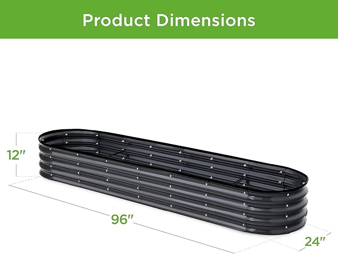 Best Choice Products 8x2x1ft Outdoor Metal Raised Garden Bed Oval Deep Root Planter Box for Vegetables Flowers Herbs and Succulents w/ 108 Gallon Capacity - Charcoal