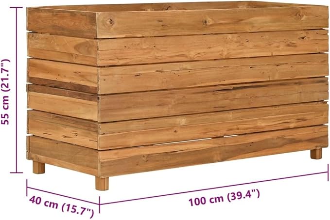 Raised Garden Bed Natural Teak Wood Planter Box Rustic Outdoor Indoor 39.4x39.4x21.7 Inch Durable Planters for Outdoor Plants Gardening