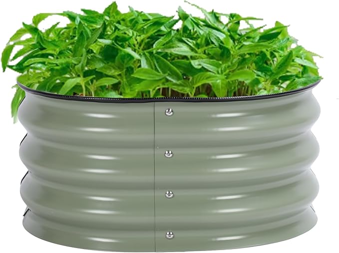 Galvanized Raised Garden Bed Kit Oval Metal Ground Planter Box Outdoor Bottomless Planter Raised Beds for Safe and Effective Growing – Ideal for Home School and Community Gardens (Light Green)