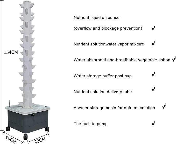 45 Holes Hydroponics Growing System Indoor Grow System Vertical Grow Tower Soilless Cultivation Growing System for Herbs Fruits and Vegetables