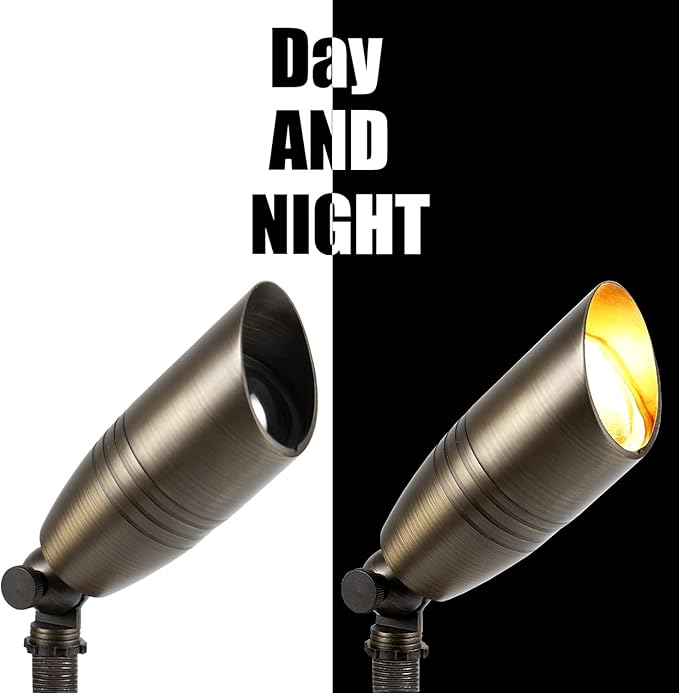 Solid Brass Uplight Spotlight Fixture Landscape Outdoor Lighting Waterproof with Ground Spike Stand 12v Low Voltage (6 Pack)
