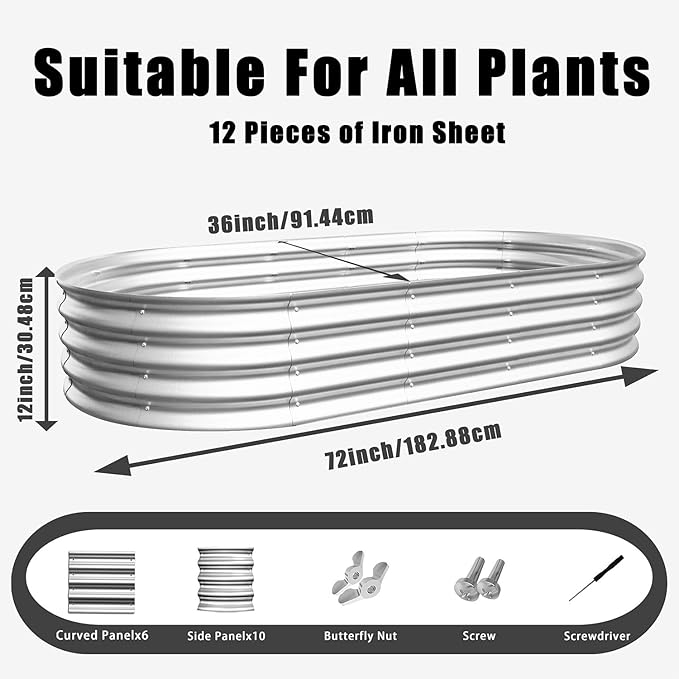 Galvanized Raised Garden Bed Kit Open-Bottom Metal Planter Box with Safety Edges Rust Resistant Easy Assembly Outdoor Vegetable &amp Flower Box Silver6x3x1ft