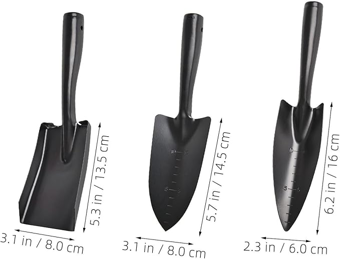 3pcs Small Gardening Trowel: Metal Hand Tool Set Manganese Steel Spatula with Measuring Scale and Hanging Hole for Flower Pot