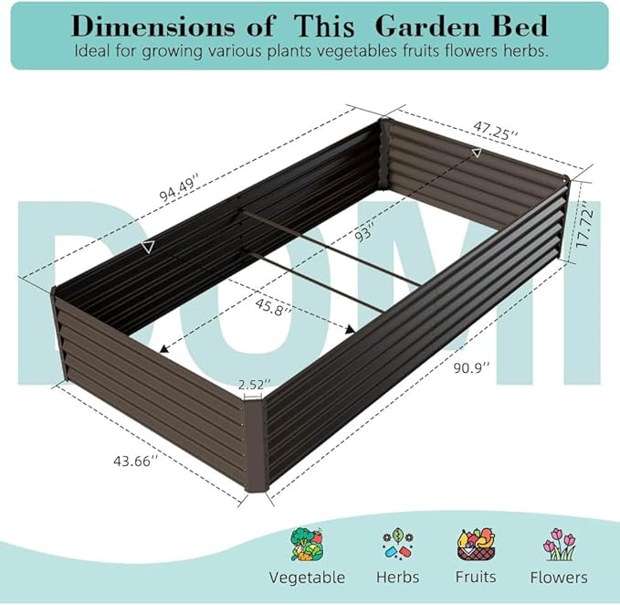 Heavy-Duty Galvanized Steel Raised Garden Bed for Outdoor Vegetable Fruit and Flower Planting – Rust-Resistant Metal Planter Box (Brown - 8x4x1.5 ft)