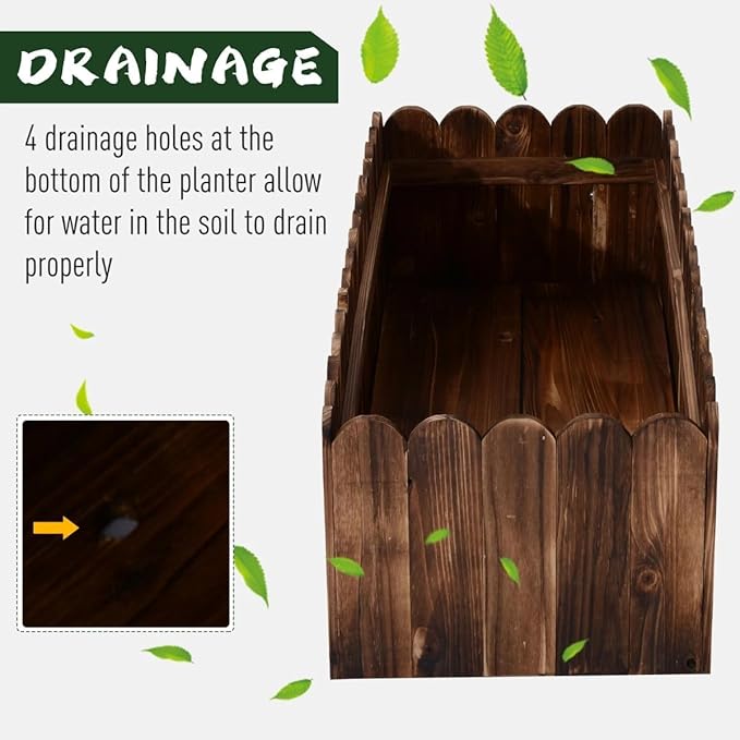 Raised Planter Box Garden Scalloped Edge Wooden Raised Garden Bed 40x16x12