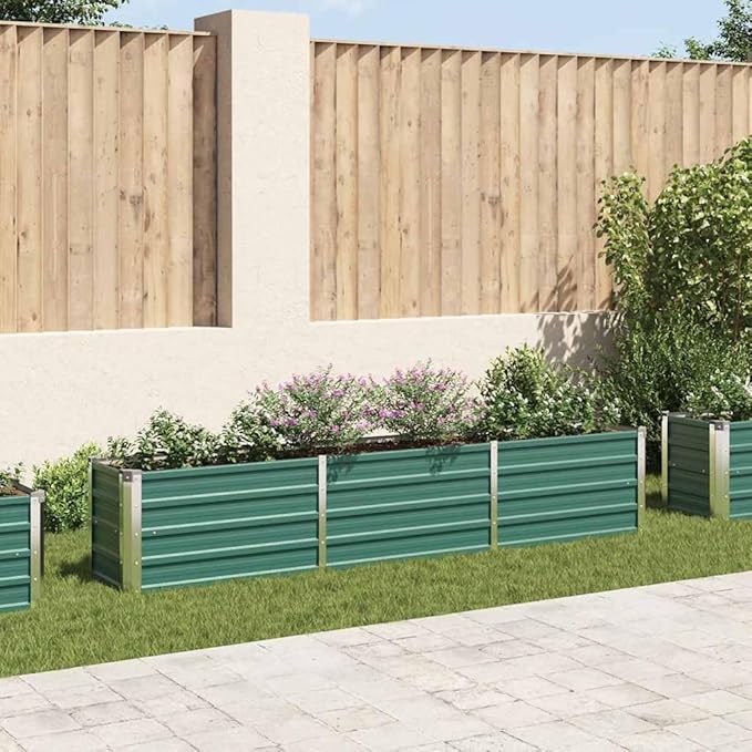 Garden Raised Bed Planter Box Outdoor Steel Planter for Growing Flowers Herbs and Vegetables Galvanized Steel 94.5x15.7x17.7 Green-384